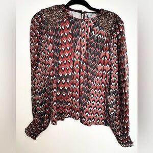 Blank London Womens size SP Artsy Sequin Shoulder Top Mixed Media Bishop Sleeve